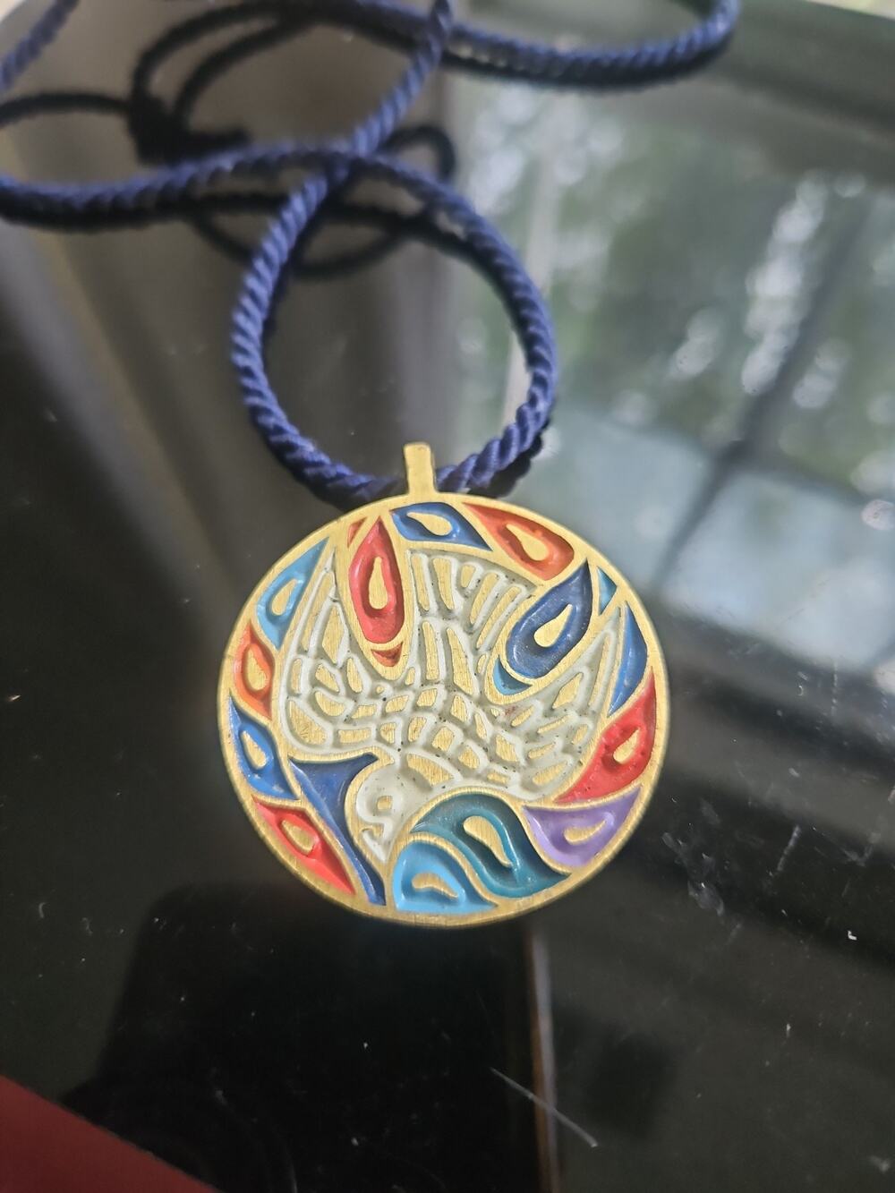 Vintage 1969 Terra Sancta Guild Israel Enamel Dove Pendant Necklace Modernist...